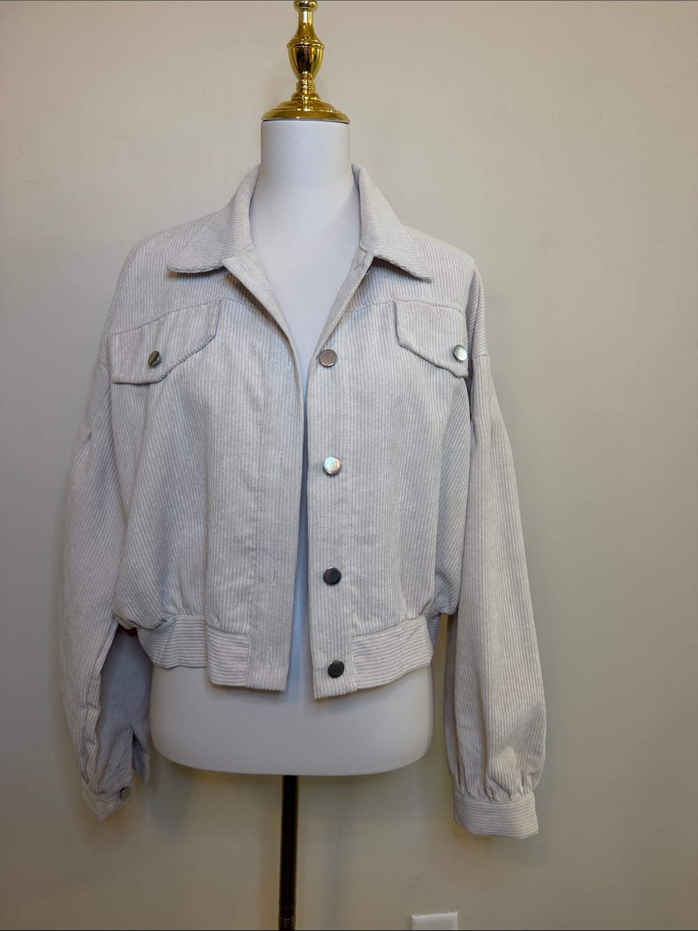 Neutral Corduroy Button-Front Jacket - Women